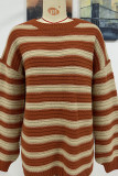 Striped Knit Slope Shoulder Pullover Sweater