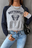 Butterfly Print Raglan Sleeves Sweatshirt 