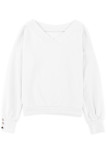 White Knitted V Neck Buttoned Cuffs Sweater