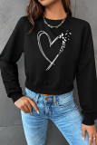 Black Heart Print Long Sleeves Sweatshirt 