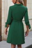 Green Button Up Tie Sleeves Mini Dress With Sash
