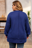 Blue Plus Size Waffle Knit Oversized Exposed Seam Top