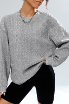 Gray Cable Textured Drop Shoulder Pullover Sweatshirt