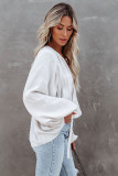 White Tie V Neck Pleated Puff Sleeve Satin Blouse