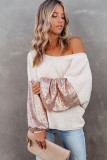 Apricot Sequin Patchwork Sleeve Open Back Waffle Knit Top