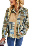 Khaki Western Colorblock Snap Buttoned Sherpa Jacket