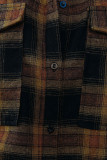 Brown Plaid Pattern Flap Pockets Csual Shirt