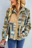Khaki Western Colorblock Snap Buttoned Sherpa Jacket