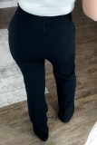 Black Exposed Seam Straight Leg Plus Size Pants