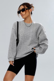 Gray Cable Textured Drop Shoulder Pullover Sweatshirt