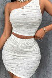 White One Shoulder Crop Tank Top With Skirt Two Pieces Dress