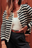 Black Contrast Striped Print Cardigan