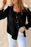 Black Flounce Sleeve Square Neck Button-Up Shirt