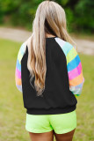 Black Sequin Color Block Raglan Sleeve Pullover Sweatshirt