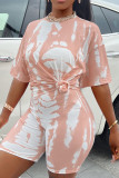 Peach Tie Dye Short Sleeves Top With Shorts 2pcs Set