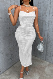 White Texture Halter Strappy Bodycon Dress