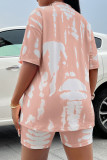 Peach Tie Dye Short Sleeves Top With Shorts 2pcs Set