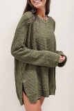 Green Waffle Knit High Slits Oversized Top