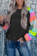 Black Sequin Color Block Raglan Sleeve Pullover Sweatshirt