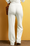White Textured Loose Fit Drawstring High Waist Pants