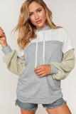 Gray Colorblock Patchwork Pullover Hoodie