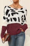 Leopard Splicing Drop Shoulder Knitting Sweater 