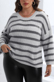 Striped Knit Plus Size Sweater