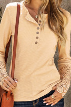 Lace Crochet Sleeves Patchwork Henley Top