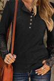 Lace Crochet Sleeves Patchwork Henley Top