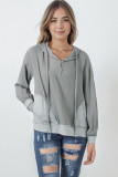 Gray Contrast Patchwork Pullover Casual Hoodie