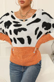 Leopard Splicing Drop Shoulder Knitting Sweater 