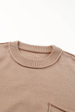 Apricot Raw Edge Patch Pocket Exposed Seam Loose Sweater