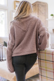 dusty pink Collared Neckline Half Zip Fluffy Pullover Sweatshirt