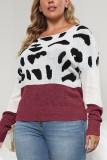 Color Block Leopard Knit Plus Size Sweater