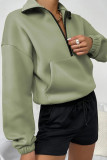 Plain Zipper Down Kangaroo Pocket Sweatshirt