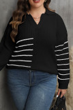 Cut V Neck Splicing Stripe Knit Plus Size Sweater