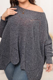 Plain Batwing Sleeves Plus Size Knit Sweater