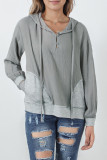 Gray Contrast Patchwork Pullover Casual Hoodie