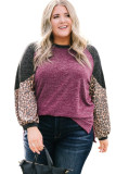 Multicolor Leopard Colorblock Long Sleeve Plus Size Top