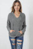 Gray Rivet Kangaroo Pocket Hooded Sweater