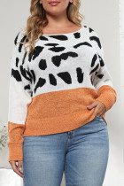 Color Block Leopard Knit Plus Size Sweater