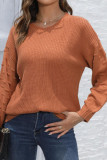 Brown Crew Neck Knitting Pullover Sweater 