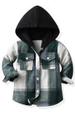 Plaid Hooded Button Kids Jacket