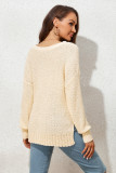 Beige Solid Fuzzy V-Neck Sweater