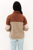 Khaki Color Block Zip Mock Neck Pocketed Sweatshirt