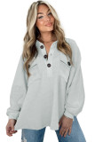 Gray Oversized Flap Pockets Button Collared Sweatshirt