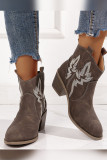 Brown Embroidery Wedge Ankle Boots 