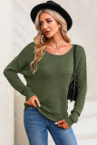 Green Textured Knit Round Neck Dolman Sleeve Sweater