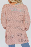 Pink Casual Hollowed Knit Dolman Sleeve Cardigan