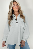 Gray Oversized Flap Pockets Button Collared Sweatshirt